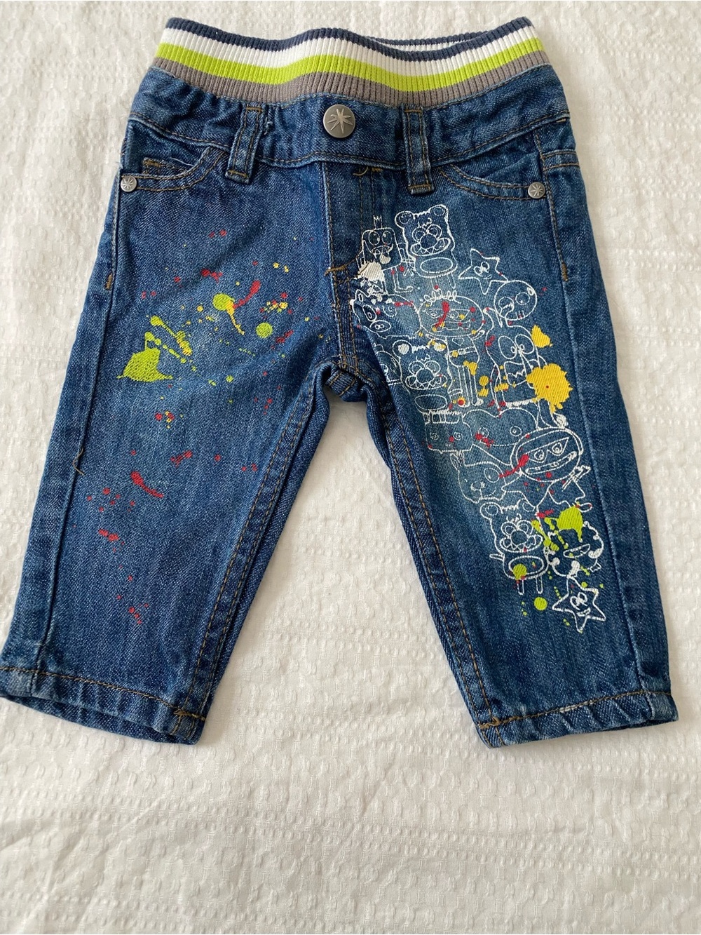 TRULY Blue Denim Jogger Jeans with Neon Paint-Splash Graphics